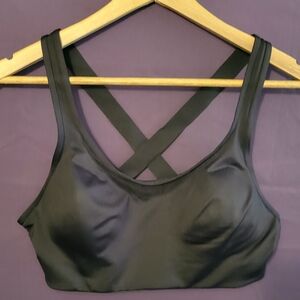 Pink Black Sports Bra with Wide Straps and Moisture-Wicking Fabric. Size L